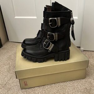 A.S.98 Black Leather Hamish Multi-Buckle Combat Boots